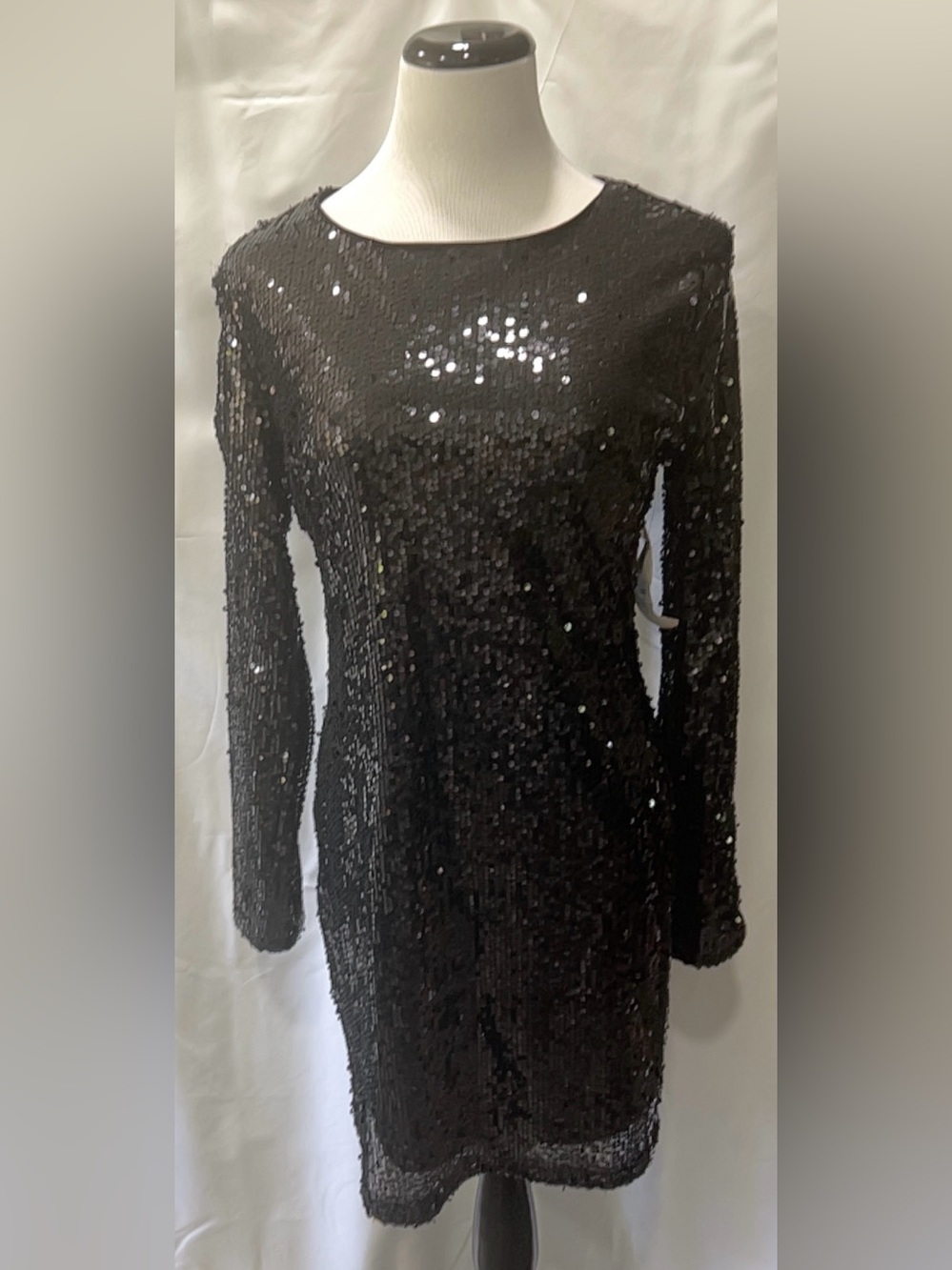 Altar'd State Womens Large L Sequin Dress Open Back Long Sleeve Black Party NWT